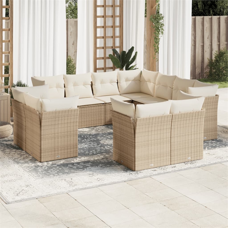Afuera Living Contemporary 11 Piece Poly Rattan Sofa Set in Cream/Beige
