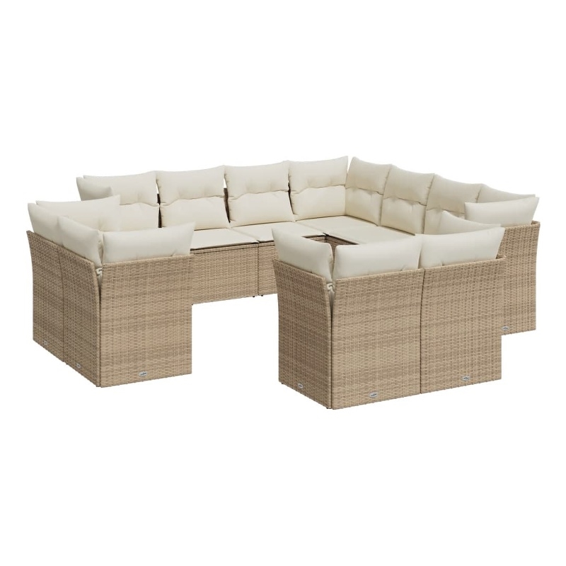 Afuera Living Contemporary 11 Piece Poly Rattan Sofa Set in Cream/Beige