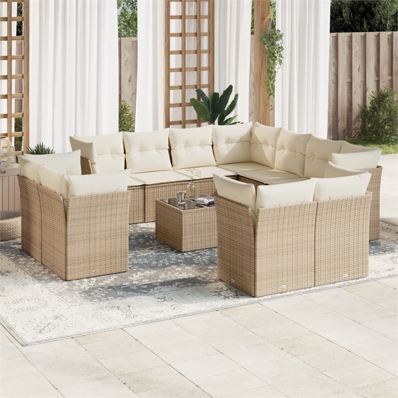 Afuera Living Contemporary 12 Piece Poly Rattan Sofa Set in Cream/Beige