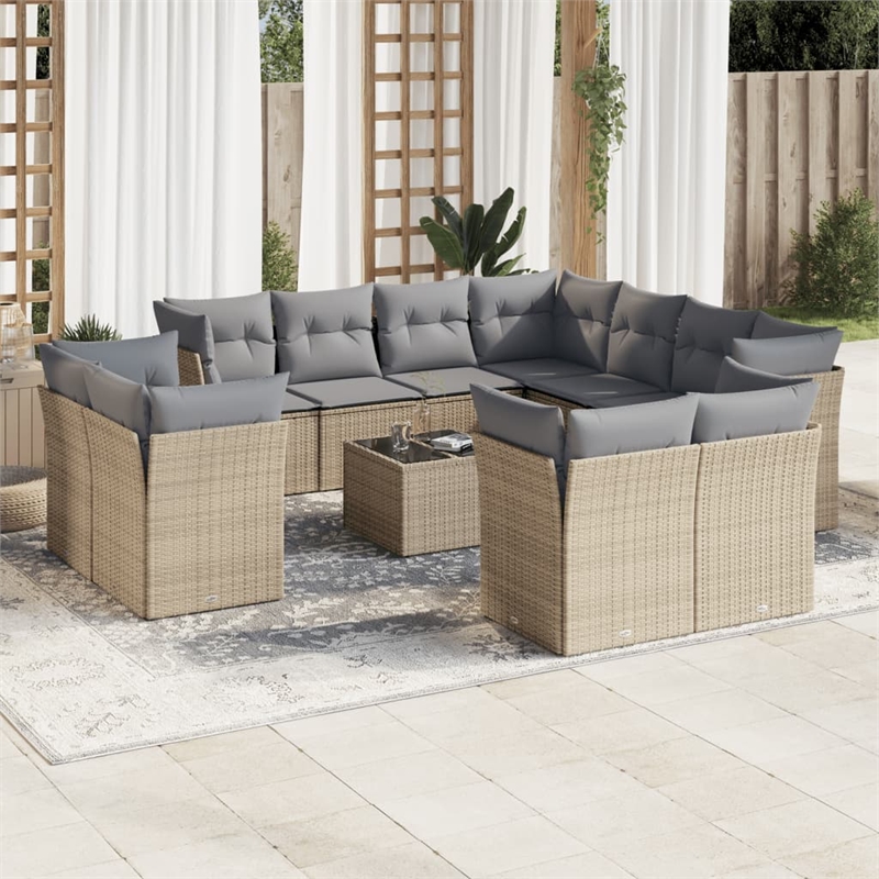 Afuera Living Contemporary Synthetic Poly Rattan Small Sofa Set in Gray/Beige