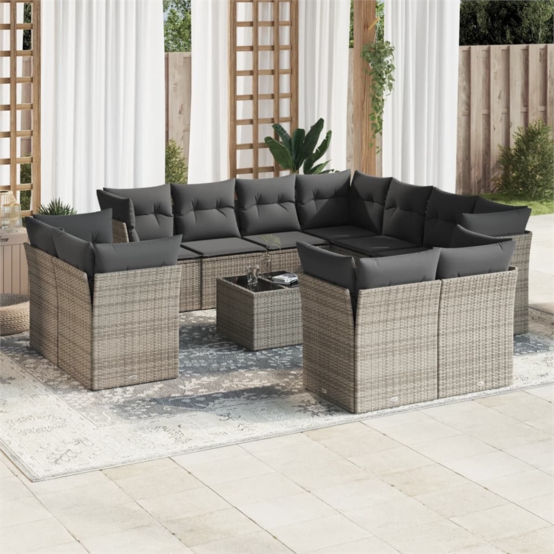 Afuera Living Contemporary 12 Piece Poly Rattan Large Sofa Set in Gray