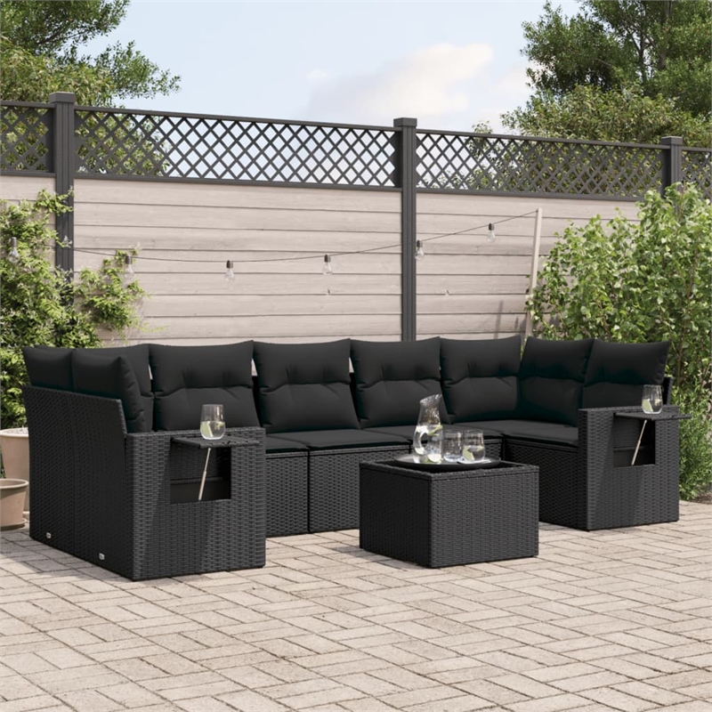 Afuera Living Contemporary Synthetic Poly Rattan Garden Sofa Set in Black