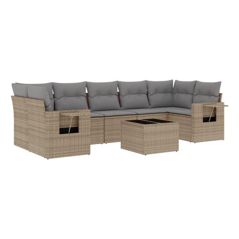 Afuera Living Contemporary 8 Piece Poly Rattan Large Sofa Set in Beige