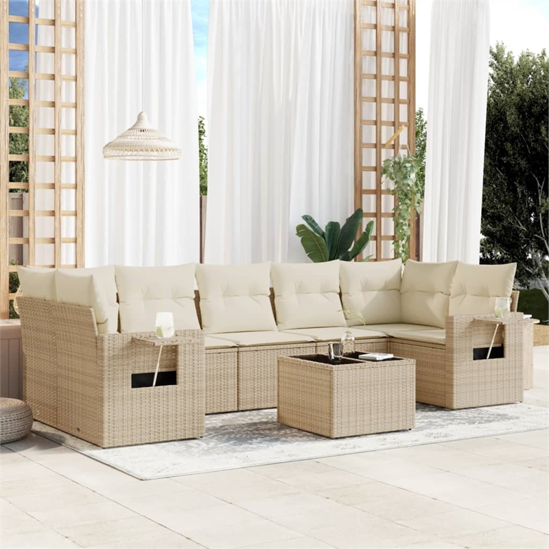 Afuera Living Contemporary Synthetic Poly Rattan Large Sofa Set in Beige