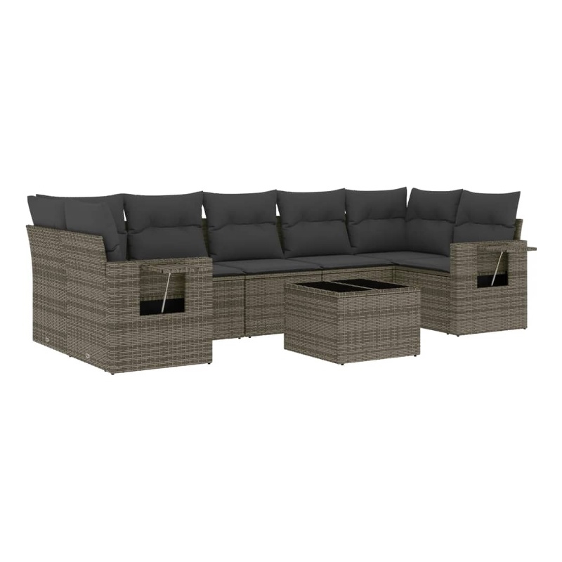 Afuera Living Contemporary 8 Piece Poly Rattan Large Sofa Set in Gray