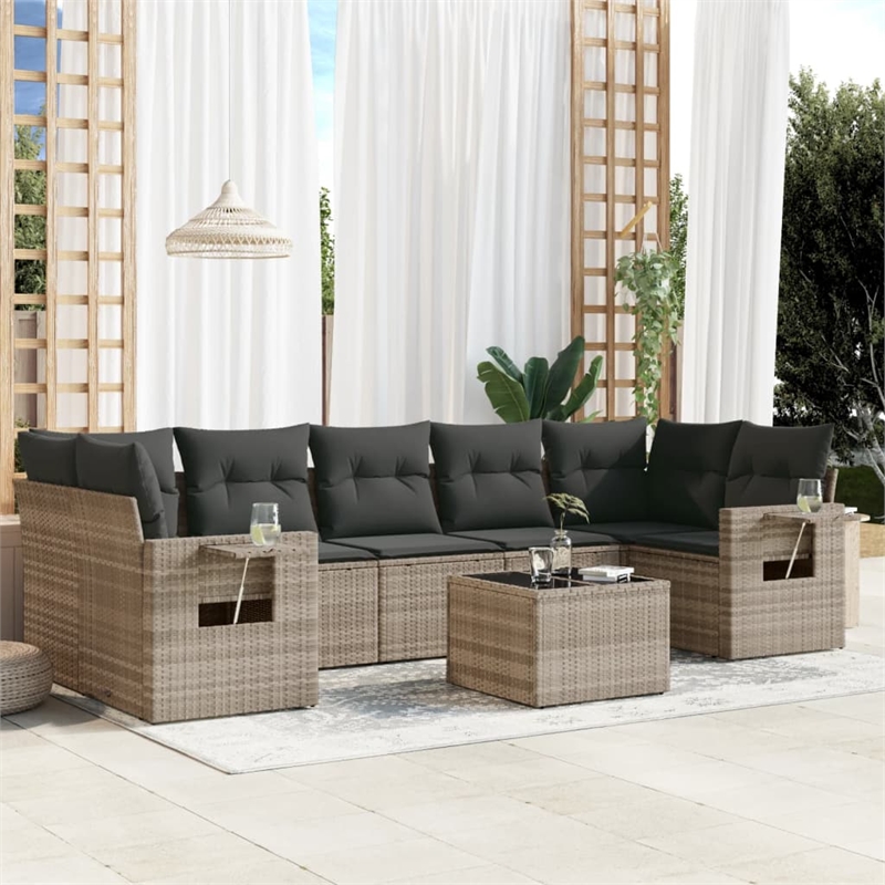 Afuera Living Contemporary 8 Piece Poly Rattan Large Sofa Set in Gray