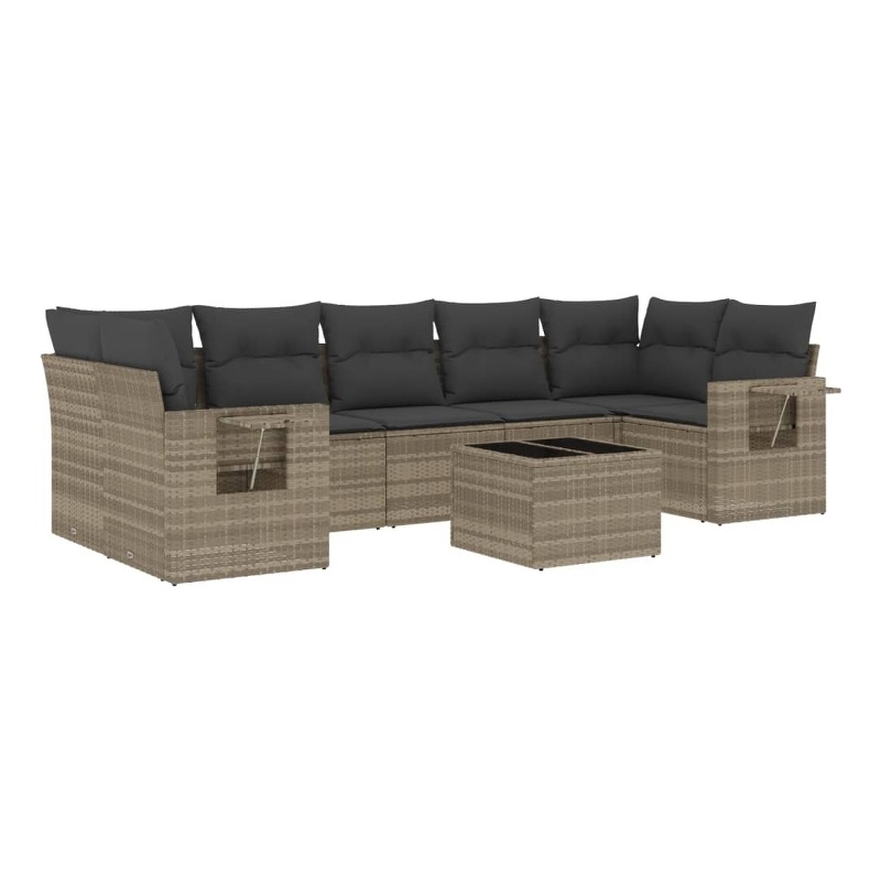 Afuera Living Contemporary 8 Piece Poly Rattan Large Sofa Set in Gray