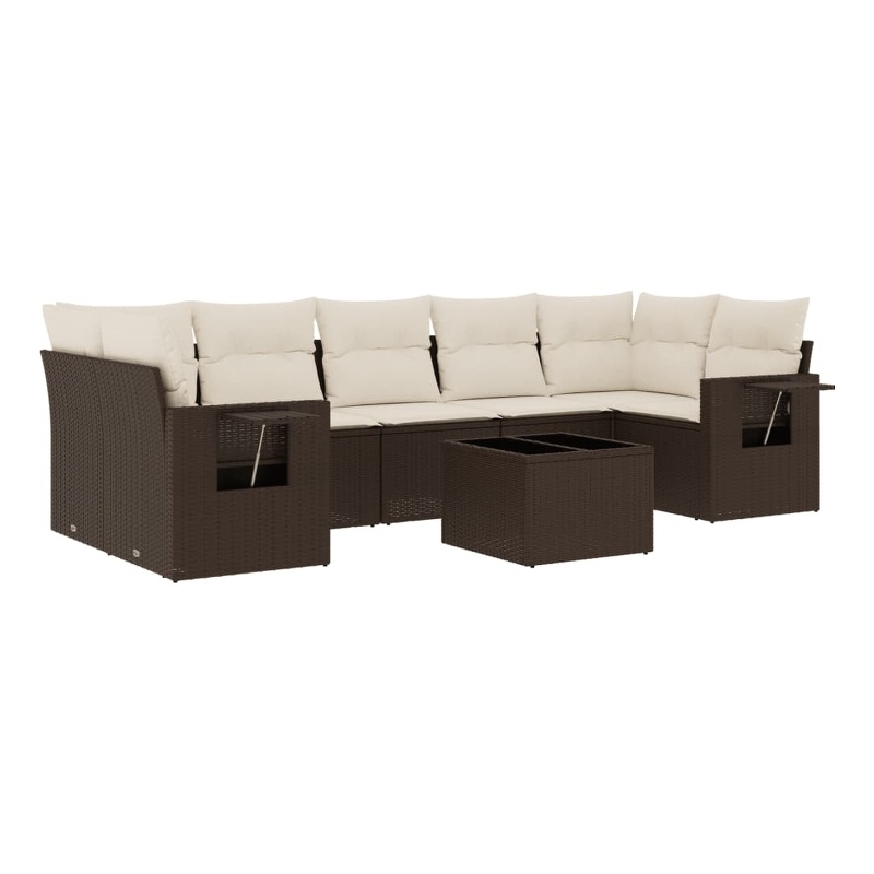 Afuera Living Contemporary 8 Piece Poly Rattan Sofa Set in Brown/Cream