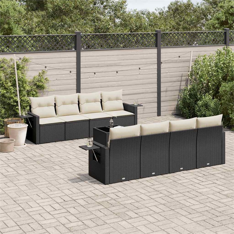 Afuera Living Contemporary Synthetic Poly Rattan 9 Piece  Sofa Set in Black