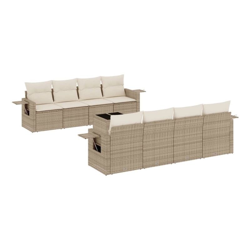 Afuera Living Contemporary Synthetic Poly Rattan 9 Piece  Sofa Set in Beige
