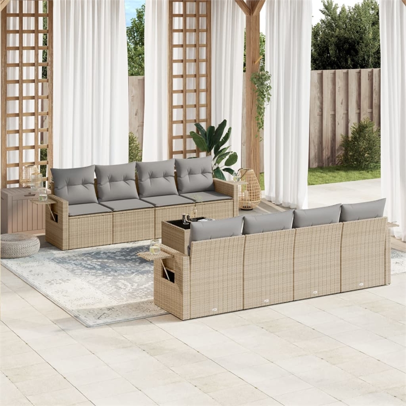Afuera Living Contemporary 9 Piece Poly Rattan Sofa Set in Gray/Beige