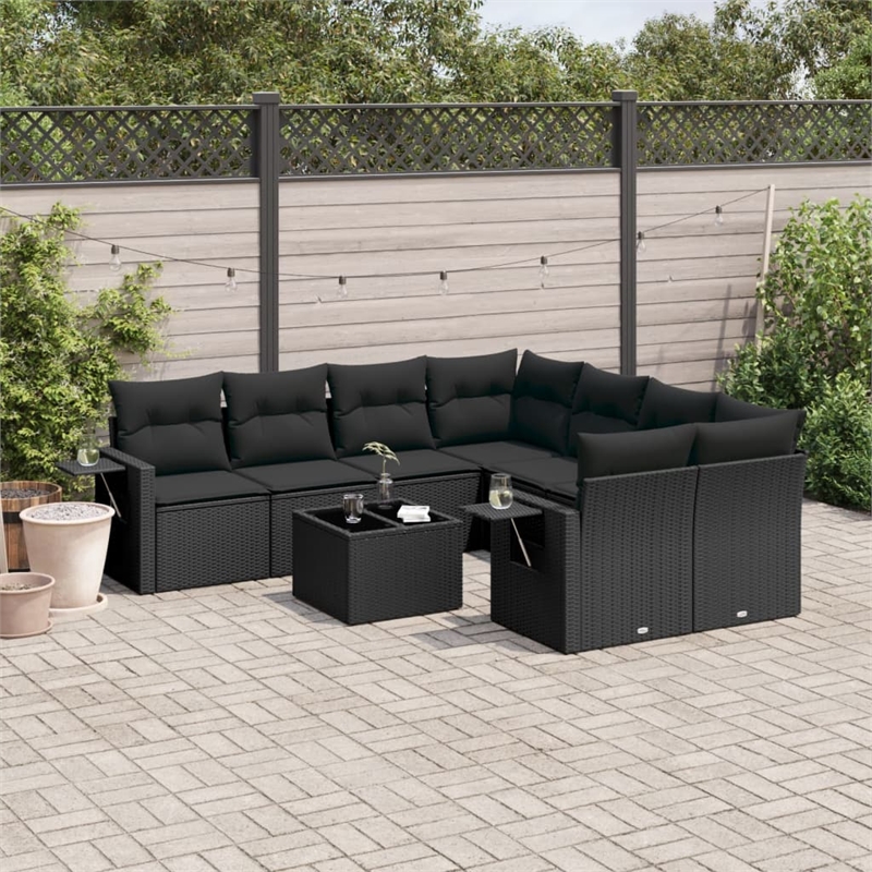 Afuera Living Contemporary 9 Piece Poly Rattan Sofa Set in Black