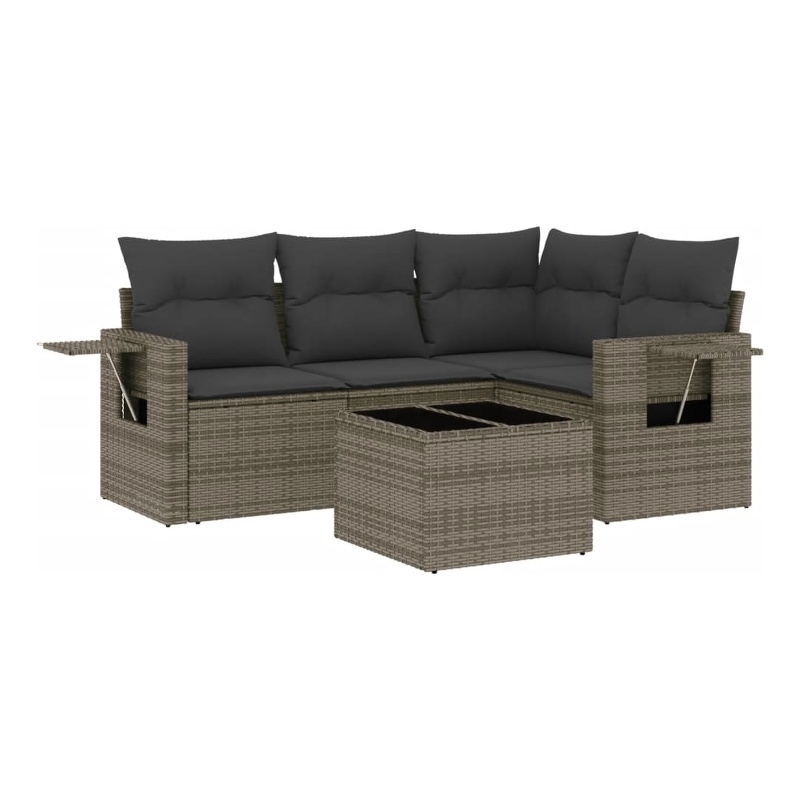 Afuera Living Contemporary 5 Piece Poly Rattan Small Sofa Set in Gray