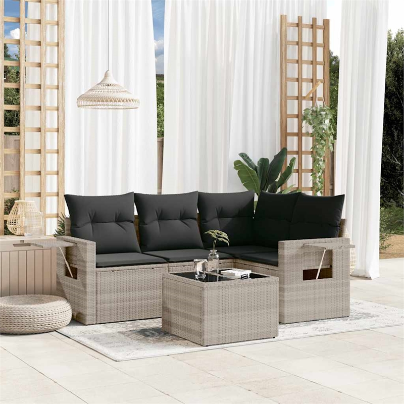 Afuera Living 5 Piece Poly Rattan Small Sofa Set with Removable Covers in Gray