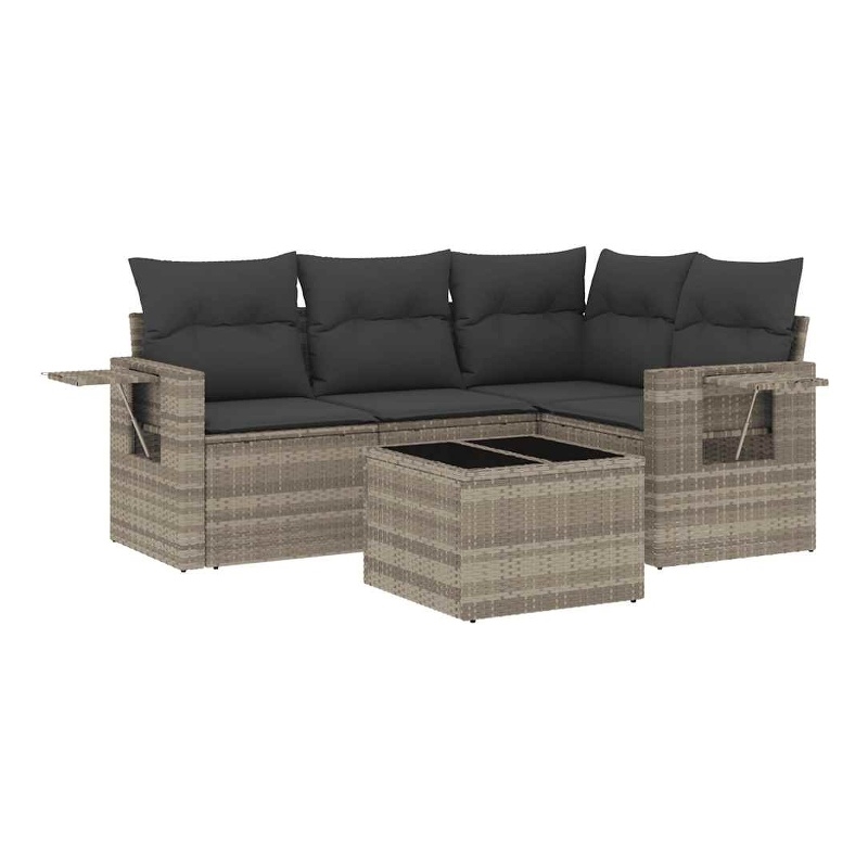 Afuera Living 5 Piece Poly Rattan Small Sofa Set with Removable Covers in Gray