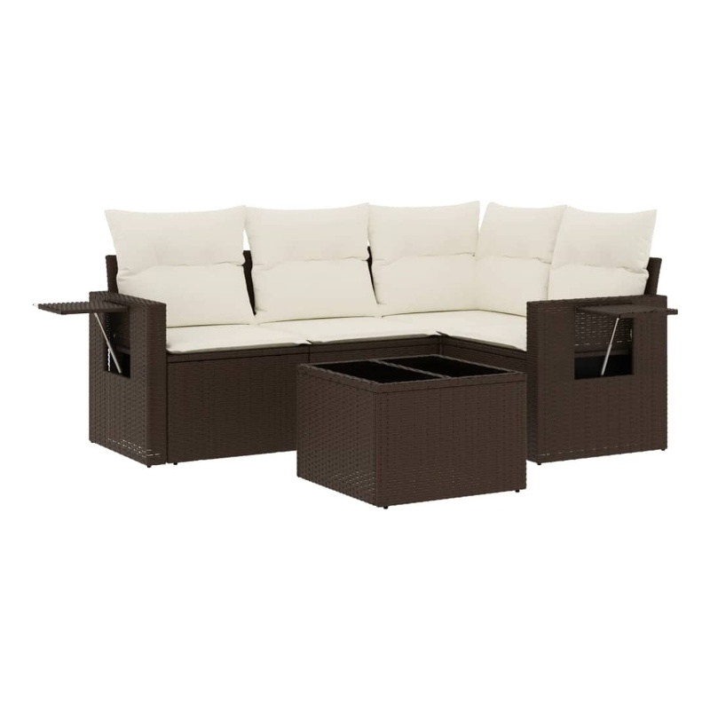 Afuera Living Contemporary 5 Piece Poly Rattan Sofa Set in Brown/Cream