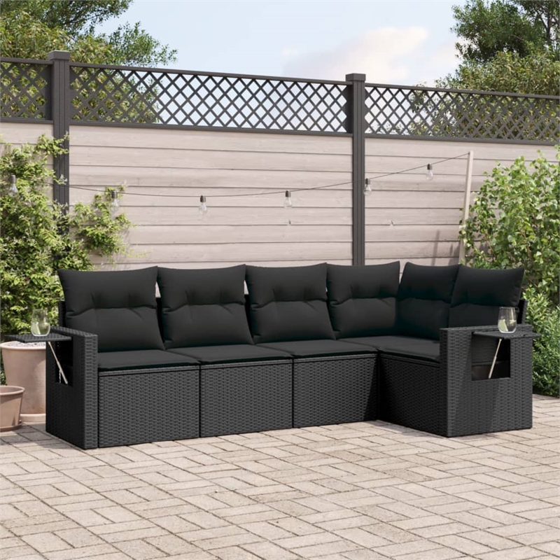 Afuera Living Contemporary 5 Piece Poly Rattan Sofa Set in Black
