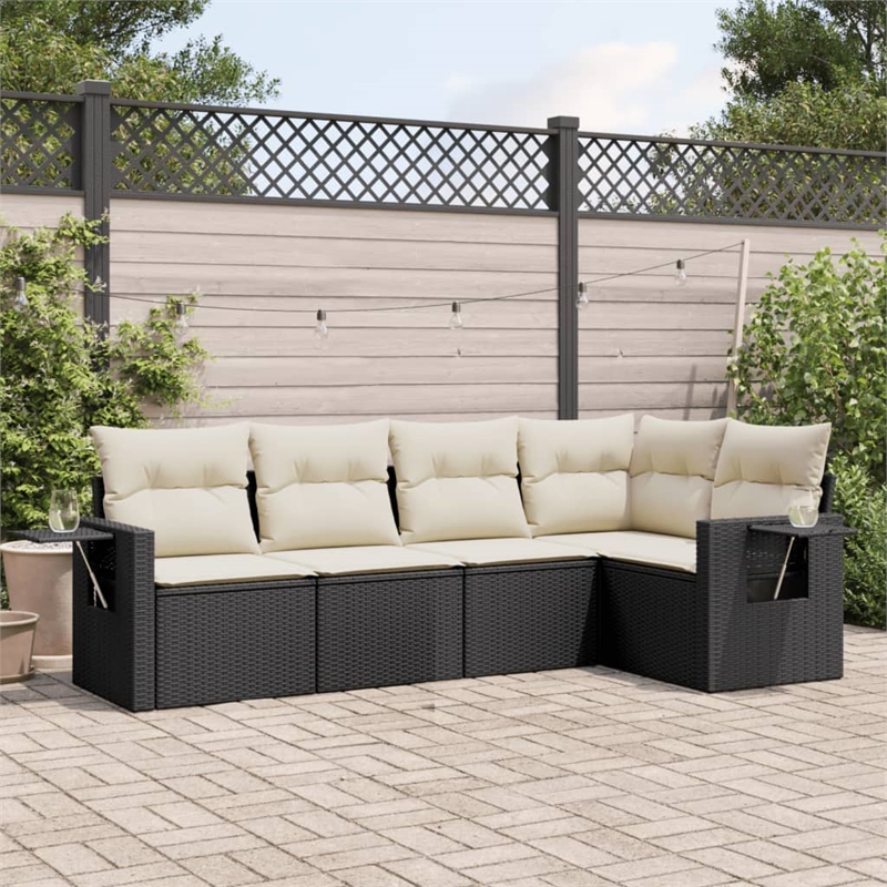 Afuera Living Contemporary 5 Piece Poly Rattan Large Sofa Set in Black