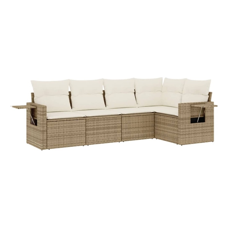 Afuera Living Contemporary Synthetic Poly Rattan 5 Piece Sofa Set in Beige