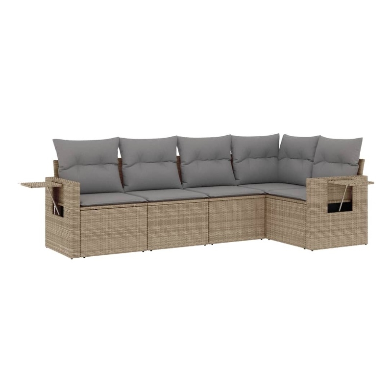 Afuera Living Contemporary 5 Piece Poly Rattan Sofa Set in Gray/Beige