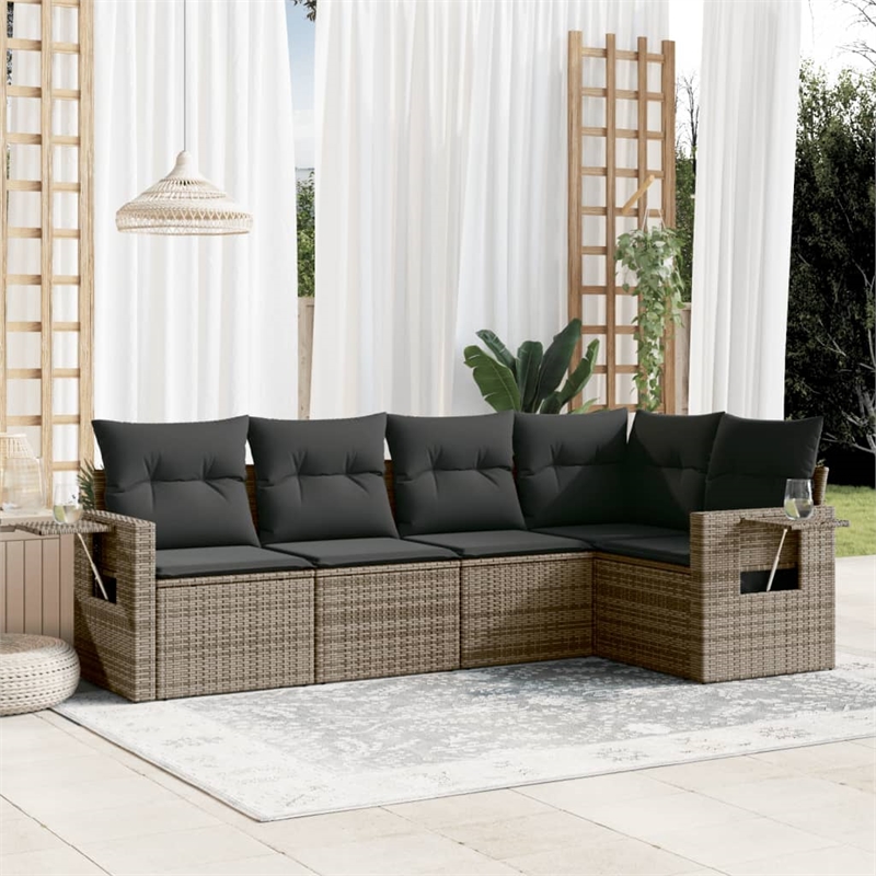 Afuera Living Contemporary 5 Piece Poly Rattan Sofa Set in Gray