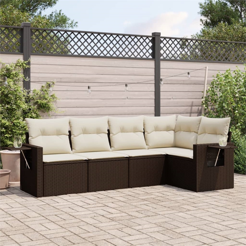 Afuera Living Contemporary Poly Rattan Sofa Set in Brown/Cream