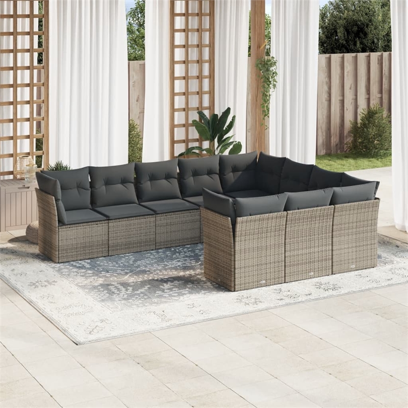 Afuera Living Contemporary 10 Piece Poly Rattan Sofa Set in Gray
