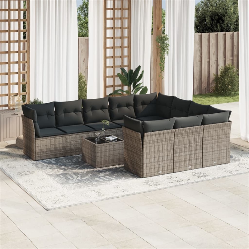 Afuera Living Contemporary 11 Piece Poly Rattan Sofa Set in Gray