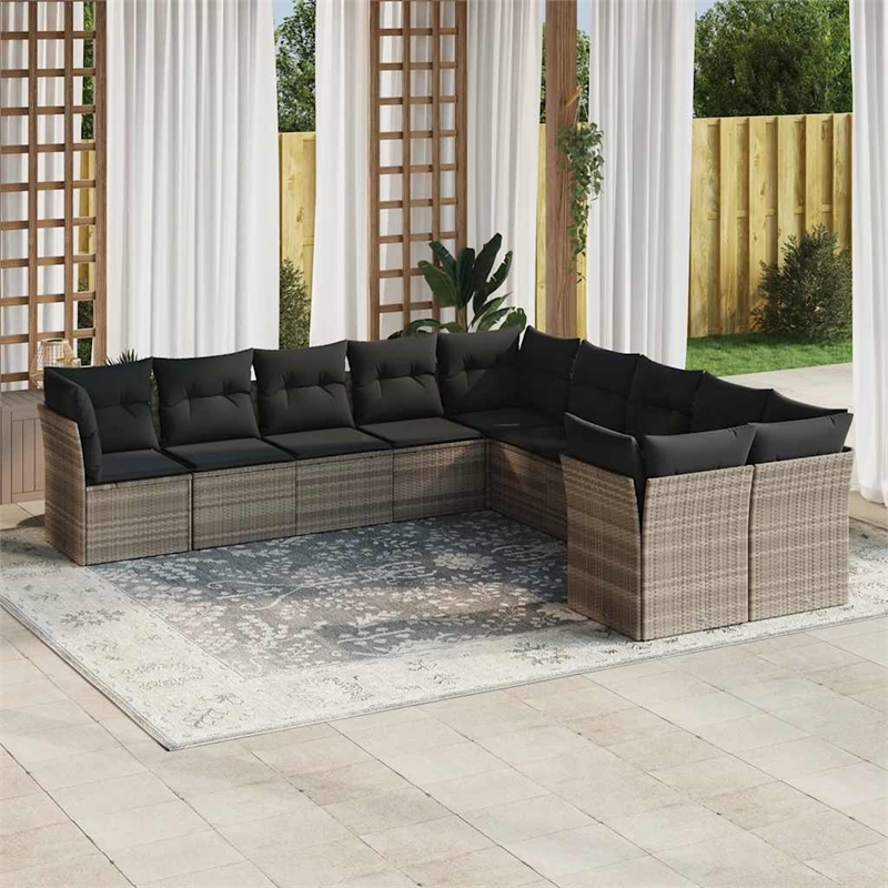 Afuera Living 10 Piece Poly Rattan Sofa Set in Light Gray/Dark Gray