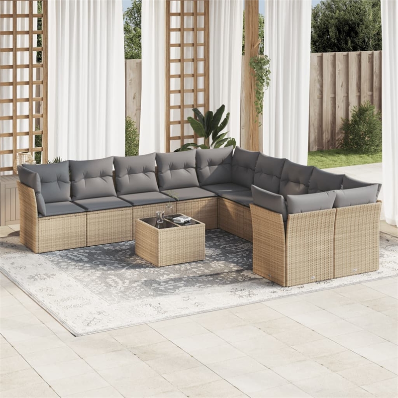 Afuera Living Contemporary 11 Piece Poly Rattan Small Sofa Set in Beige