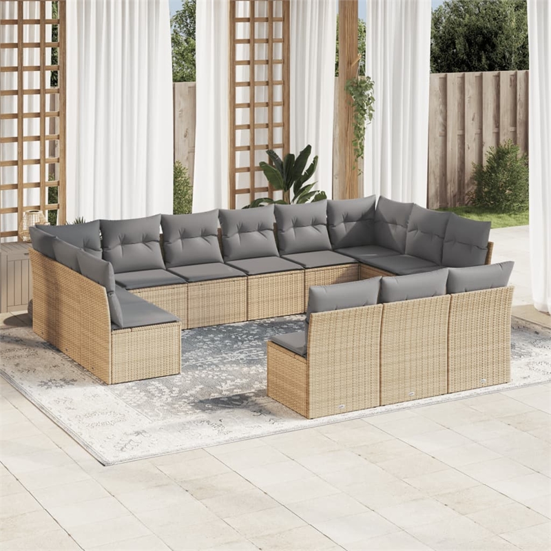 Afuera Living Synthetic Poly Rattan 13 Piece Large Sofa Set in Beige