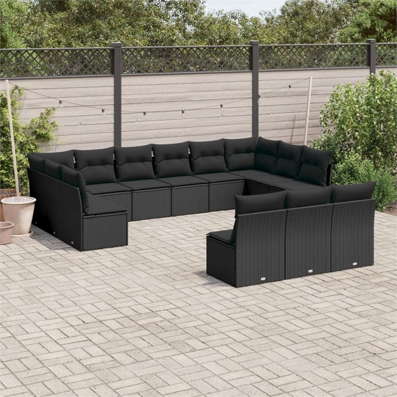 Afuera Living Contemporary 13 Piece Poly Rattan Sofa Set in Black