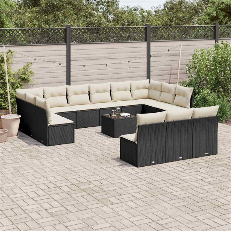 Afuera Living Contemporary Poly Rattan Sofa Set in Black/Cream
