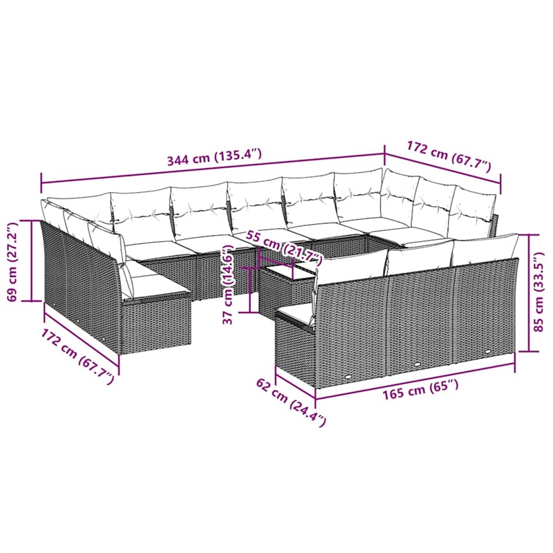 Afuera Living Contemporary Poly Rattan Sofa Set in Black/Cream