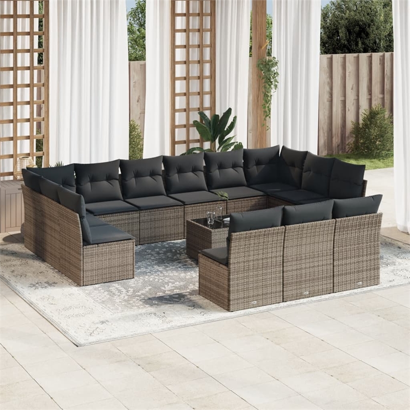 Afuera Living Contemporary Synthetic Poly Rattan Sofa Set in Gray