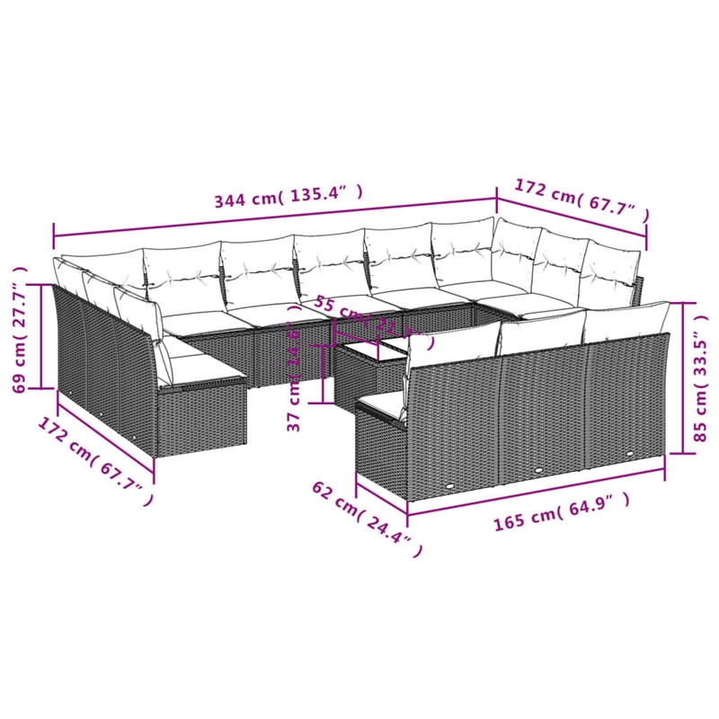 Afuera Living Contemporary Synthetic Poly Rattan Sofa Set in Gray
