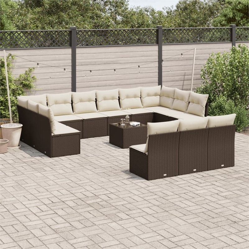 Afuera Living Contemporary 14 Piece Poly Rattan Sofa Set in Brown