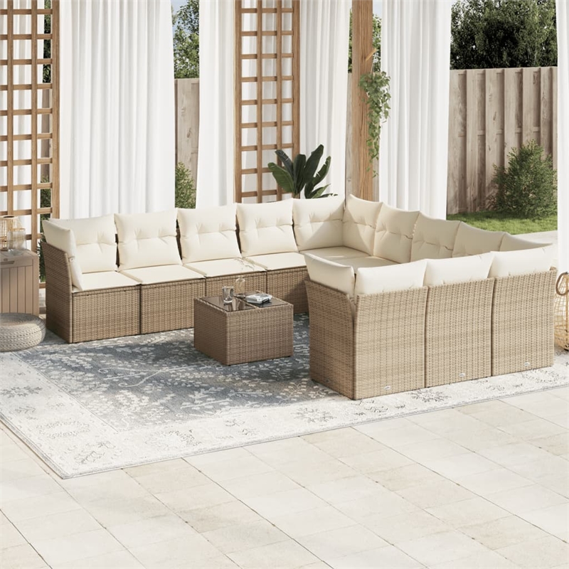Afuera Living Contemporary Synthetic Poly Rattan  Sofa Set in Beige