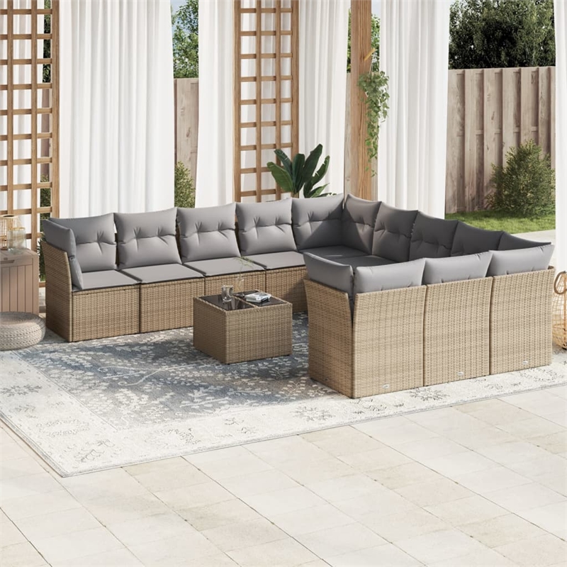 Afuera Living Contemporary 12 Piece Poly Rattan Sofa Set in Gray/Beige