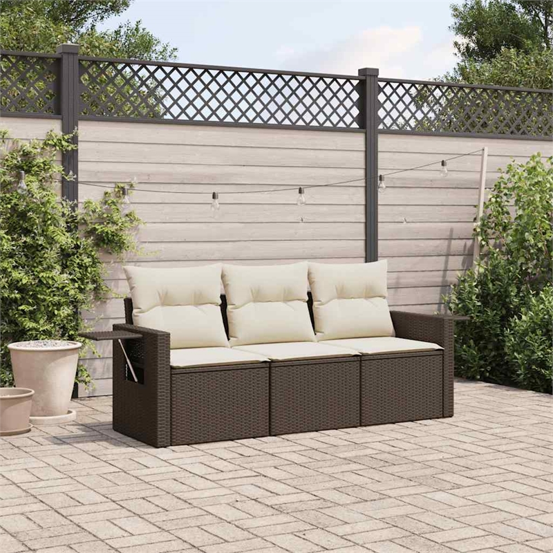 Afuera Living Contemporary 3 Piece Poly Rattan Sofa Set in Brown/Cream