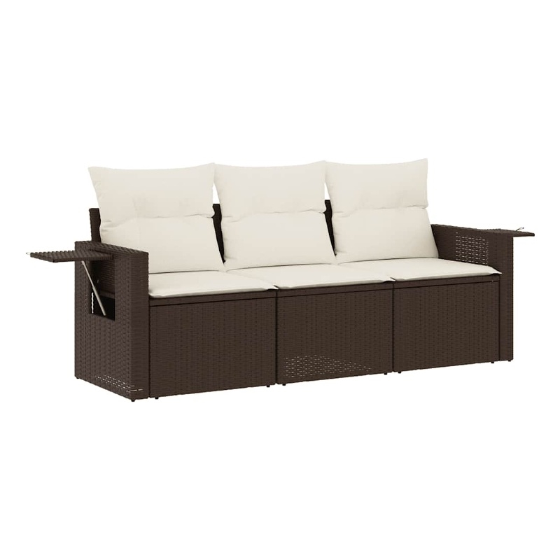 Afuera Living Contemporary 3 Piece Poly Rattan Sofa Set in Brown/Cream