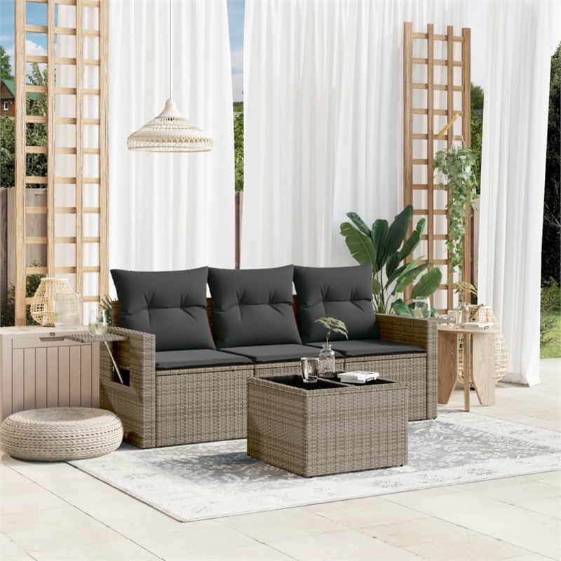 Afuera Living Contemporary 4 Piece Poly Rattan Sofa Set in Gray