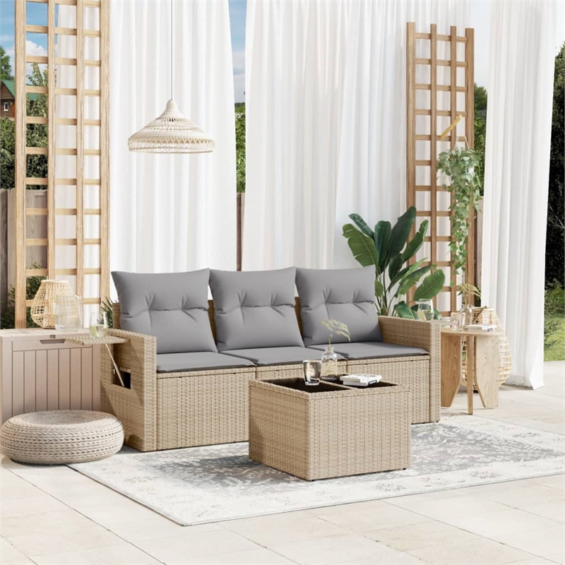 Afuera Living Contemporary Synthetic Poly Rattan 4 Piece  Sofa Set in Beige