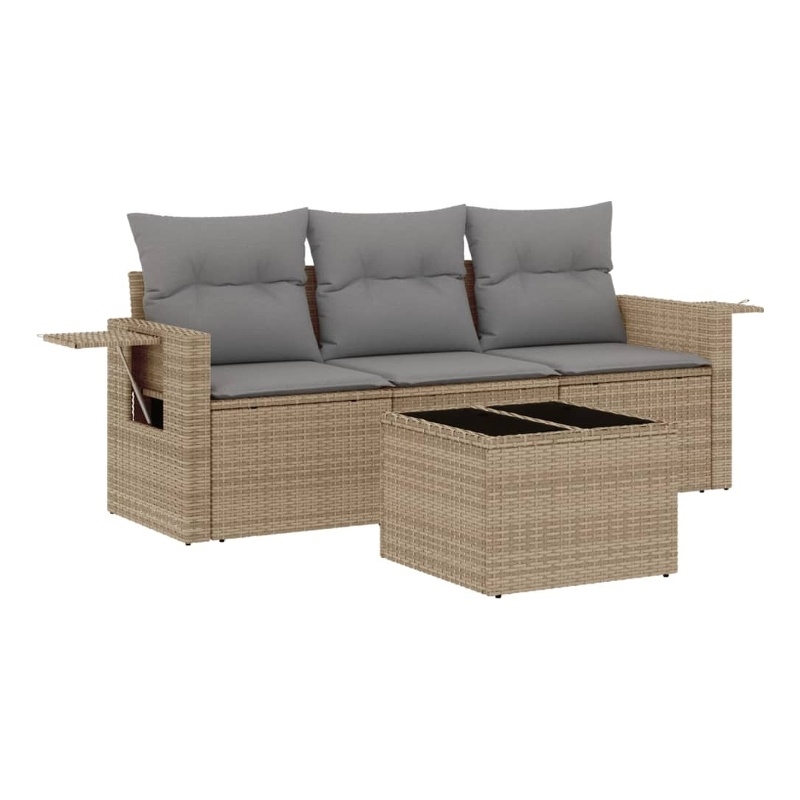 Afuera Living Contemporary Synthetic Poly Rattan 4 Piece  Sofa Set in Beige