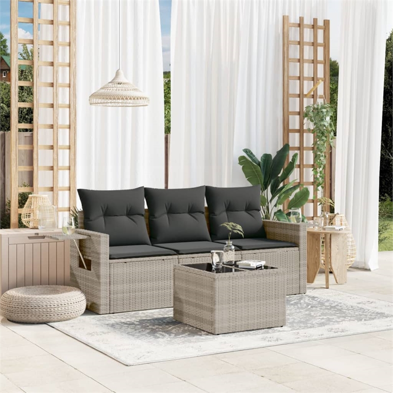 Afuera Living Contemporary 4 Piece Poly Rattan Medium Sofa Set in Gray
