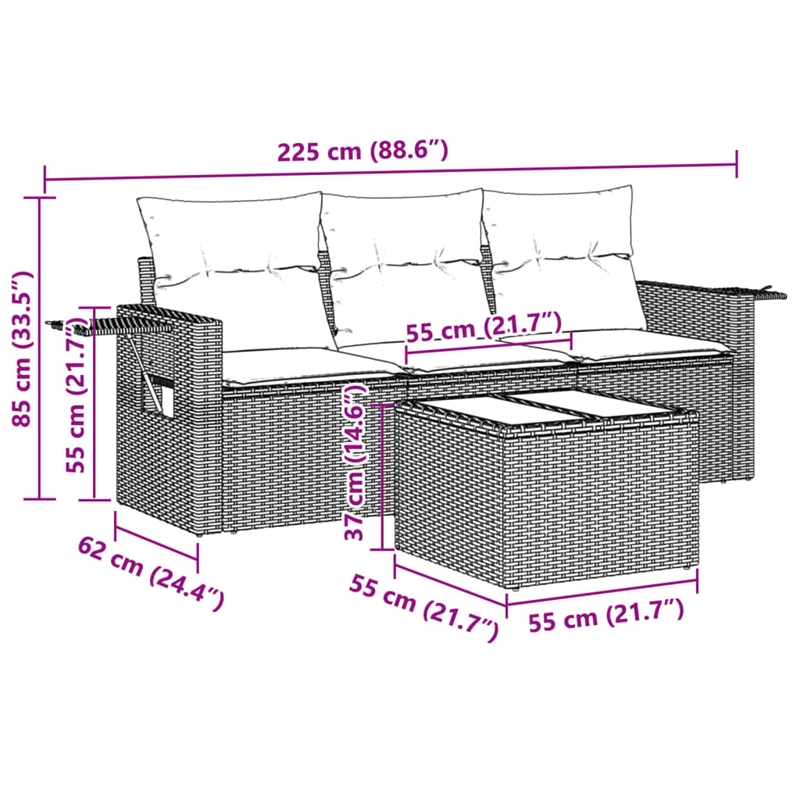 Afuera Living Contemporary 4 Piece Poly Rattan Medium Sofa Set in Gray