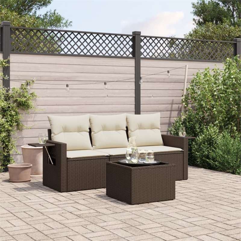 Afuera Living Contemporary Synthetic Poly Rattan 4 Piece  Sofa Set in Brown