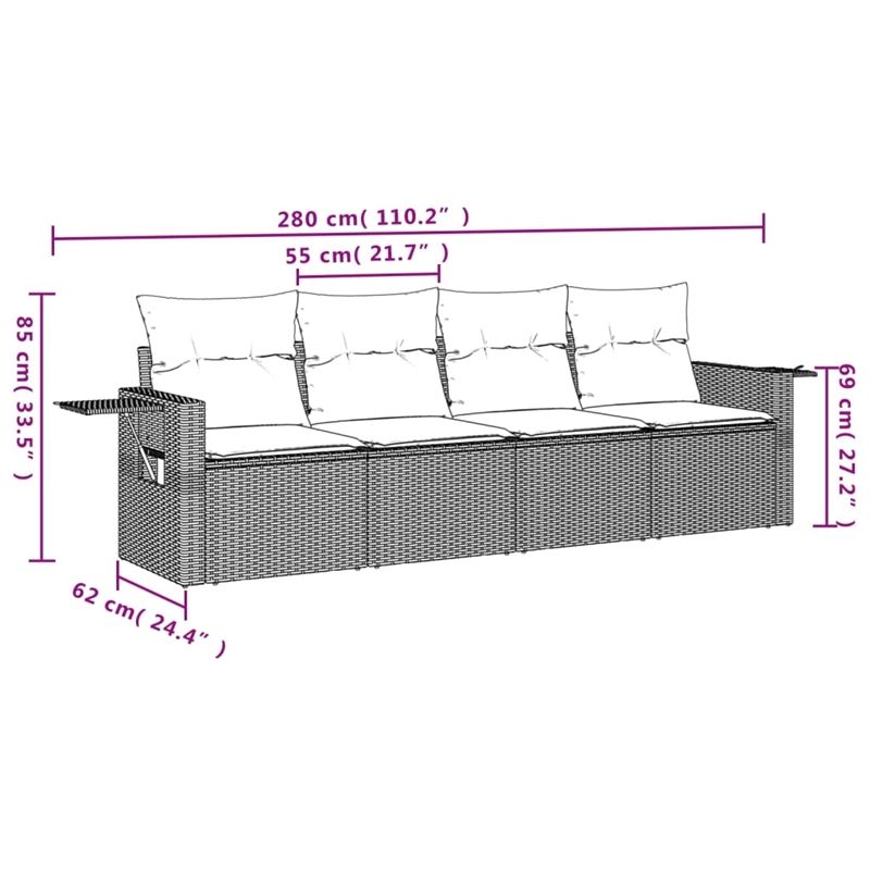 Afuera Living Contemporary 4 Piece Poly Rattan Sofa Set in Black