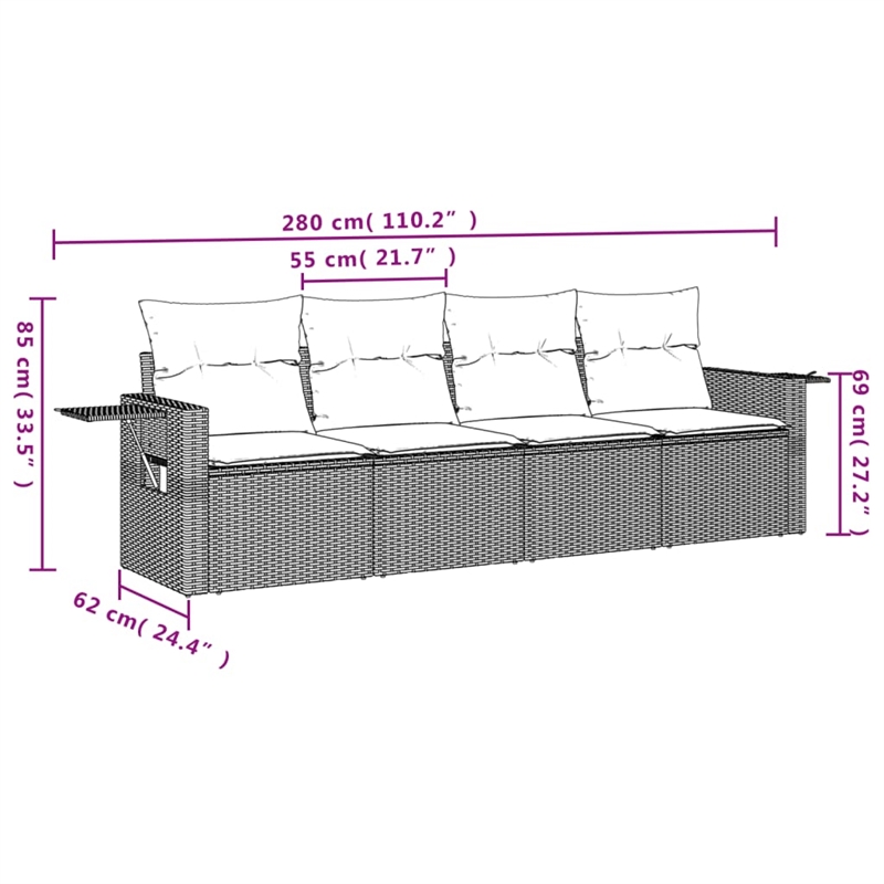 Afuera Living Contemporary 4 Piece Poly Rattan Sofa Set in Cream/Beige