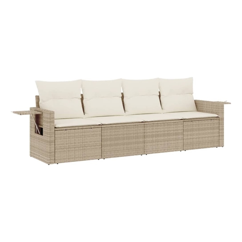 Afuera Living Contemporary 4 Piece Poly Rattan Sofa Set in Cream/Beige